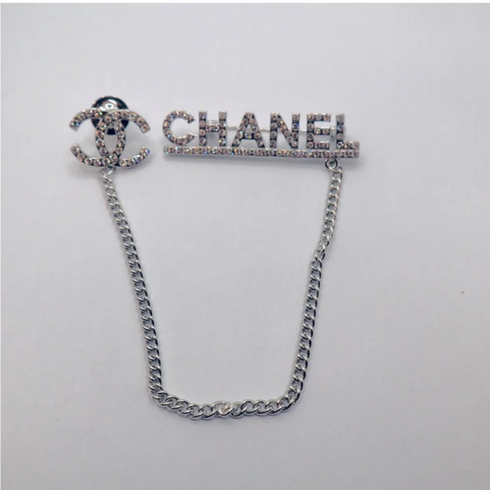 CHANEL Silver Double Logo Chain Brooch / Pin EUC - Picture 2 of 4